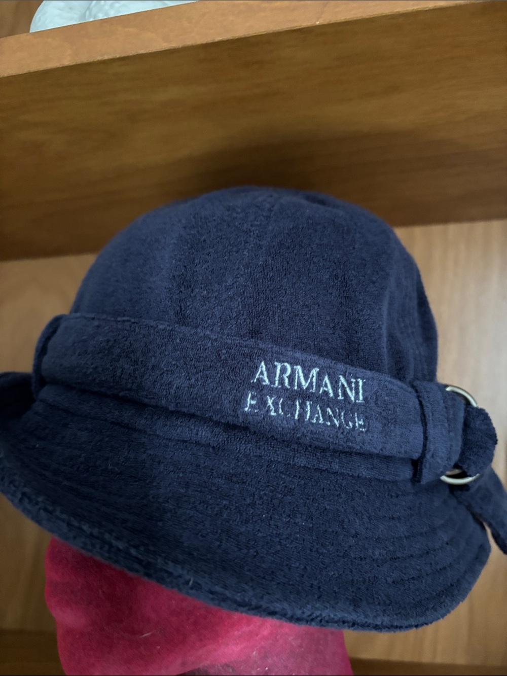 Armani Exchange Navy Terry Cloth Bucket Hat with Silver Ring 80% Cotton